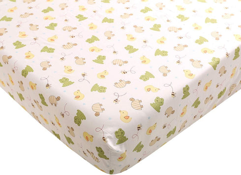 CribMATE 2 PCs White Garden Frog Theme Nursery Crib Fitted Sheet