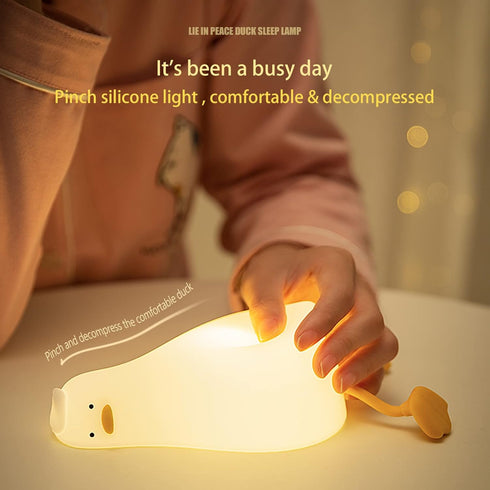 MUID Dimmable Benson Lying Flat Duck Night Light, LED Squishy Duck Lamp, Cute Light Up Duck, Silicone Nursery