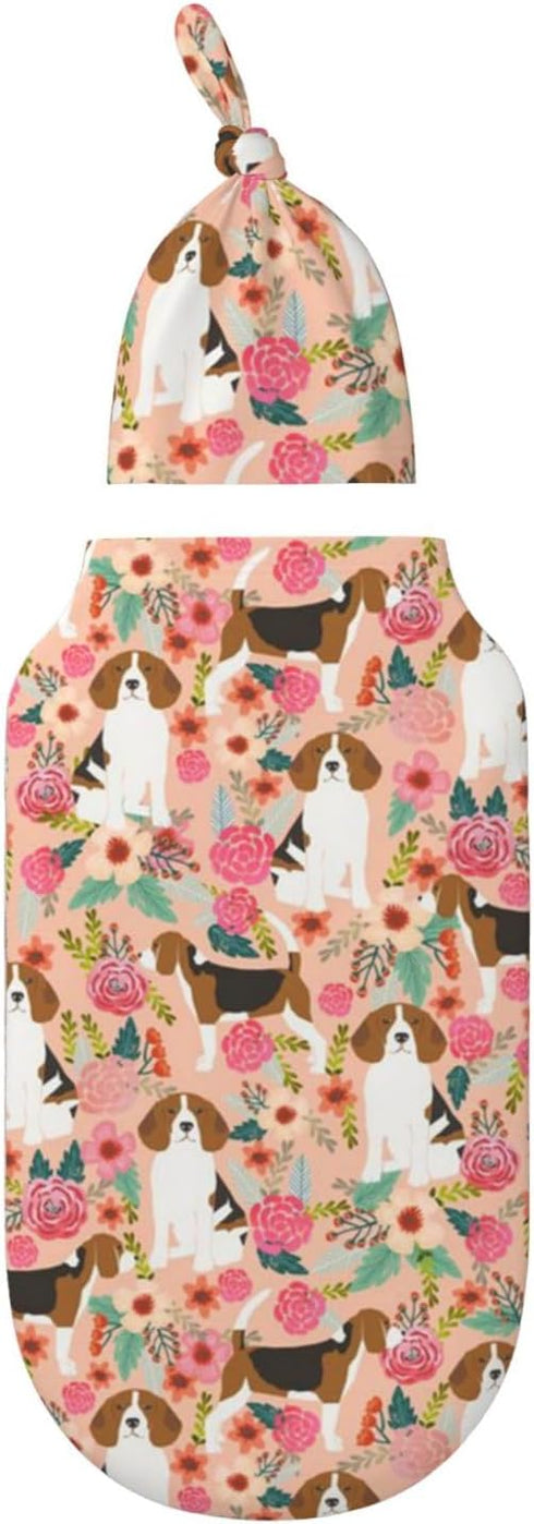 Xsovgoi Soft Cotton Newborn Receiving Blankets,Beagles Pet Dog Baby Girl Swaddle Blanket Set