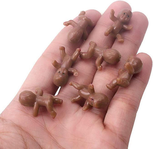 60 Mini Plastic Baby Dolls 1 Inch for Baby Shower Party Favors, Decorations, Crafting Non-Edible Cake Toppers (Dark)