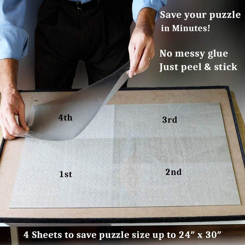 5 1000 Preserve X Piece Puzzle Clear Glue Sheets Adhesive Saver Peel and Stick Extra Large Thick No Mess with Hanging