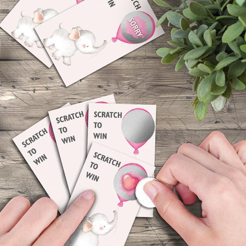 50 Pack Baby Shower Theme Scratch Off Game - Elephant Balloon Scratch Card for Baby Shower Birthday Party Lottery