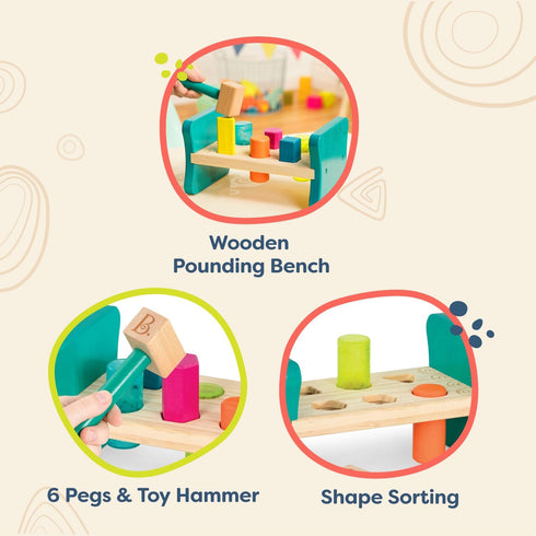 B. toys Wooden Shape Sorter, Pounding Bench for Shape Sorting, Classic Toys for Toddlers 2 Years +