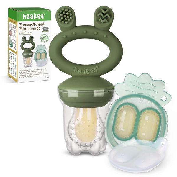 Haakaa Baby Fruit Food Feeder & Mini Freezer Nibble Tray Combo - BPA Free Silicone for Infant Feeding
