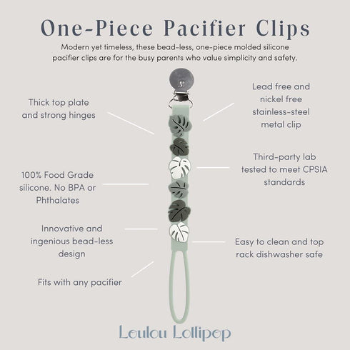 Loulou Lollipop Beadless Silicone Pacifier Clip (Monstera, Green)