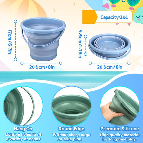 Set 3PCS 2.5 Dilabnba Collapsible Beach Buckets Toys, Easter Eggs Buckets, L Portable Silicone Foldable Pails