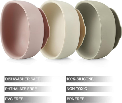 PandaEar 3 Pack Silicone Suction Bowls for Baby Toddler Infant Kids| Baby Food Bowls First Stage Feeding| Toddler Bowls Suction Food Grade Soft Safe Silicone BPA-Free by PandaEar