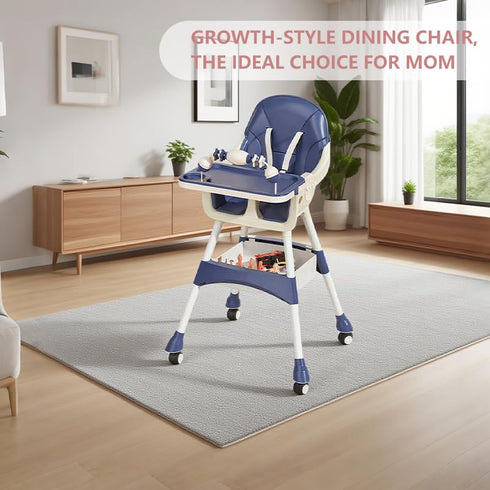 Virplik 4-in-1 Baby High Chair for Babies & Toddlers, High Chair with Detachable PU Cushion, Removable Tray, Adjustable