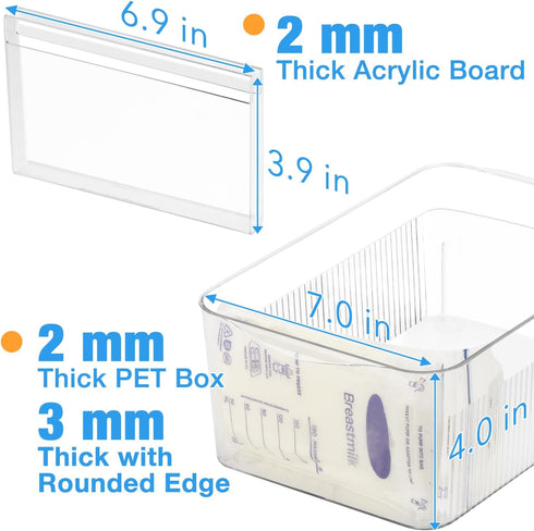 Ugotfeels (2 Pack) Breastmilk Storage Container with Freezer Flattener Kit, Large Capacity Organizer Bins