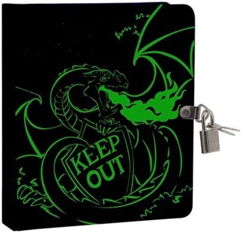 MOLLYBEE KIDS Keep Out Glow in the Dark Lock and Key Dragon Diary, 208 Pages, 6.25 x 5.5 Inches
