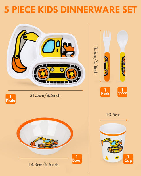 Lehoo Castle Kids Plates and Bowls Set, 5-Piece Dinnerware for Toddler, Includes Plate, Bowl, Cup, Tableware