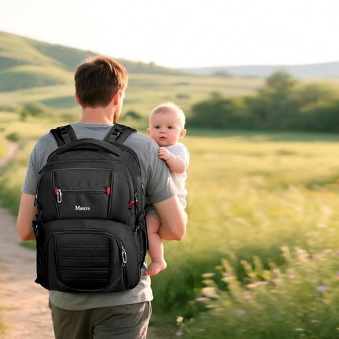 Backpack Mancro Dad Diaper Bag - Large Waterproof Travel Baby Bag for Men with Detachable Bottle Bag & Insulated