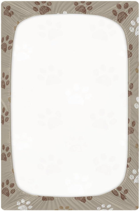 KICPOAY 39 27 Fitted Crib Sheets Brown Dog Paws Stretchy Portable Playard Sheets for Baby Toddler, Breathable Soft Mini