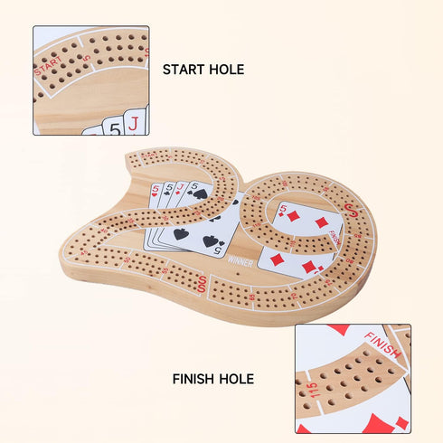 GSE Wooden 3-Track 29 Cribbage Board Game - Classic Three-Person Cribbage for Kids Adults Family Games