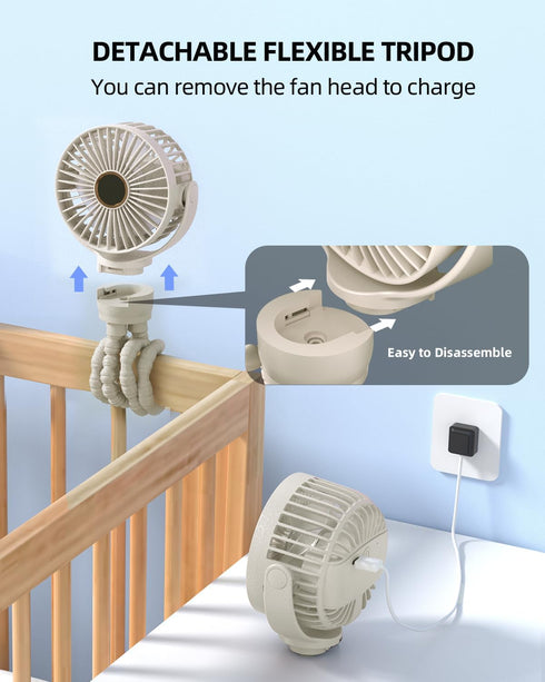 3 KIDEE Portable Stroller Fan, Mini Baby Fans Battery Operated, LED Display with Speeds, Small Clip on Fan Desk Fans