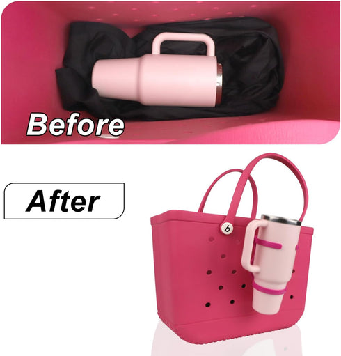 BOXOB 30oz 40oz Cup Holder for Bogg Bag, Plastic Portable Drink Holder for Stanley Cups Accessories (Rose Red)