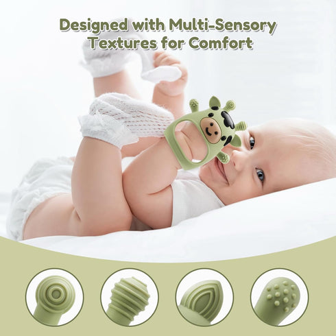 CAHILON 2 Pack 0-6 6-12 Baby Teething Toys Months, Adjustable Anti Dropping Wrist Teething Mittens, Food Grade Silicone