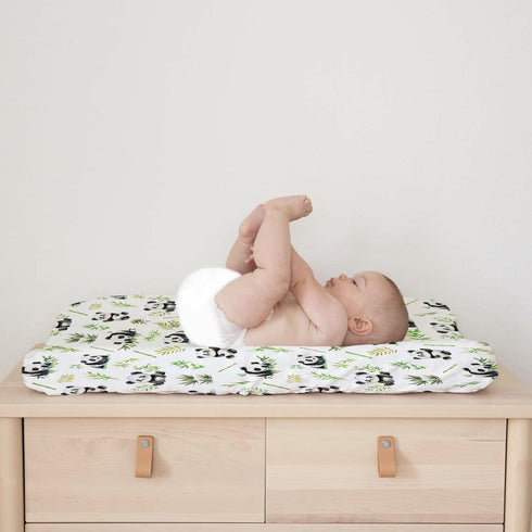 Watercolor Panda Changing Pad Cover, Green Leaves Baby Changing Table Sheets for Boy Girl 32''x16''