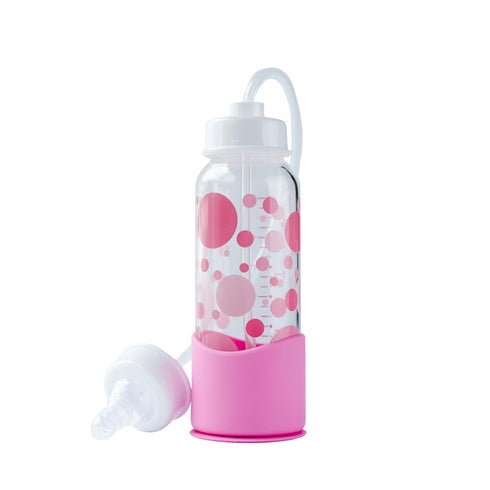 Hands-Free Baby Bottle - Anti-Colic Nursing System 7 oz Glass Baby Bottle with Fast Flow