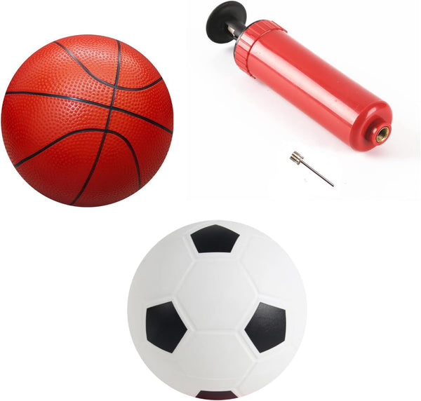 Sports Balls with Hand Pump - Pack of 2 Rubber Sport Ball Set for Kids, Includes Soccer and Basketball