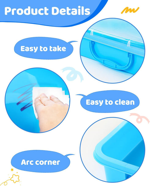 sikmcle 2 Pcs Sand Tray Sensory Bin with Lid and Handle, Portable Sensory Sandbox Container for Kids, Plastic Activity
