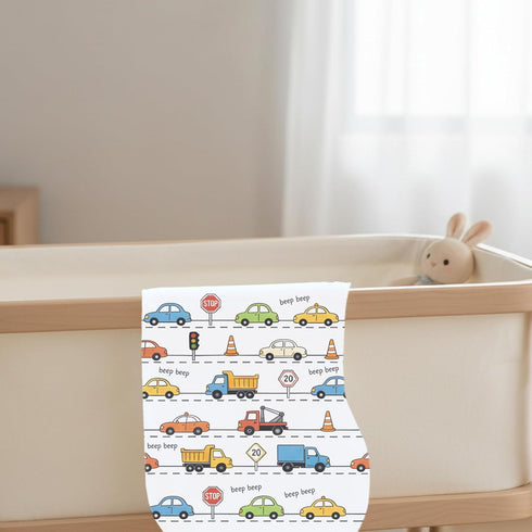 JoyframeAI 4 Pack Cloths,20x10inches Blue Burp Cloths Baby for Boys Girls,Soft Cotton,Traffic Car Theme Design,Super