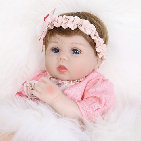 16 inch Set 3+(Pink ENADOLL Reborn Baby Doll Realistic Silicone Vinyl Baby Pink Hairband Girl Weighted Soft Body