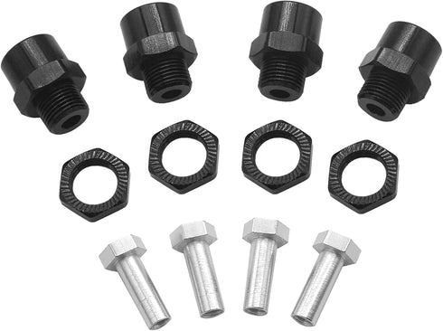 4Pack Share Goo Metal 12mm to 17mm Wheel Hex Drive Hub Adapter Conversion 15mm Offset Extension Compatible with Tamiya Axial RC4WD Traxxas HPI Himoto HSP 1/10 RC Car Buggy Truck Tires (Black)