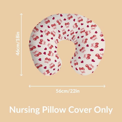 Cstdyfrv Valentine's Day Cherry Nursing Pillow Covers Pink Cherry Bows Love Heart Removable Breastfeeding Slipcover