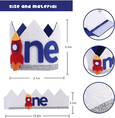 3 2 1 Boy Rocket's Cosmic Birthday Crown - Space Theme High Chair Banner, Lift-Off, Circle The Sun, Rocket Ship Style