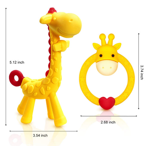 SHARE&CARE BPA Free Silicone Giraffe Baby Teether Toy with Storage Case, for 3 Months and Above