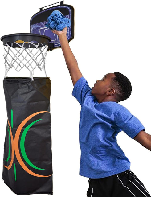 Indoor 2 in 1 Basketball Hoop and Laundry Hamper Set, Over the Door Hanging Clothes Hamper for Boy and Girl Rooms