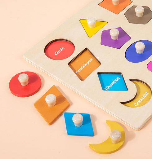 Shape Puzzles Wooden Puzzles for Toddlers, Peg Puzzle Montessori Shape Sorter Toys, Preschool Educational Toy for Baby