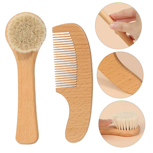 Set FOMIYES Gentle Bath Brush Soft Scalp Care Grooming Kit for Newborns Natural Wool Massage Brush Boy Girl Hair Comb