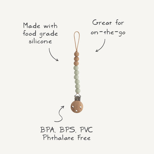 100% mushie Silicone Baby Pacifier Clip BPA Free | Eva (Ash)