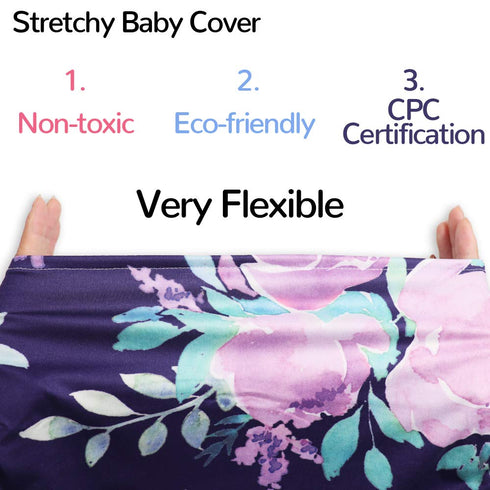 Carseat Cover Girls - Multiuse Nursing Breastfeeding Covers, Purple Flower Theme, Stretchy Soft Breathable Canopy