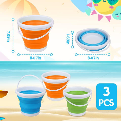 Umnodobn 3L Set Swimming Set Silicone Beach Foldable Buckets Toys Halloween Bucket, Jumbo Sand Pails Bucket with Mesh