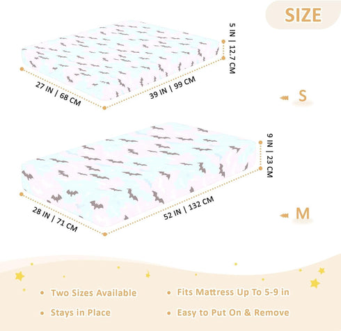 miaozhen 1 Pack 52x28 Cotton Crib Sheets for Baby Boys Girls Comfy Breathable Bat Lightening Offwhite Newborns Crib