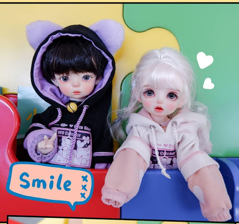 New 1/6, 1/4, 1/3 BJD Doll Clothes Cute Cat Sweater Hoodie Jacket for Big Dolls (Black-Purple, 1/6)