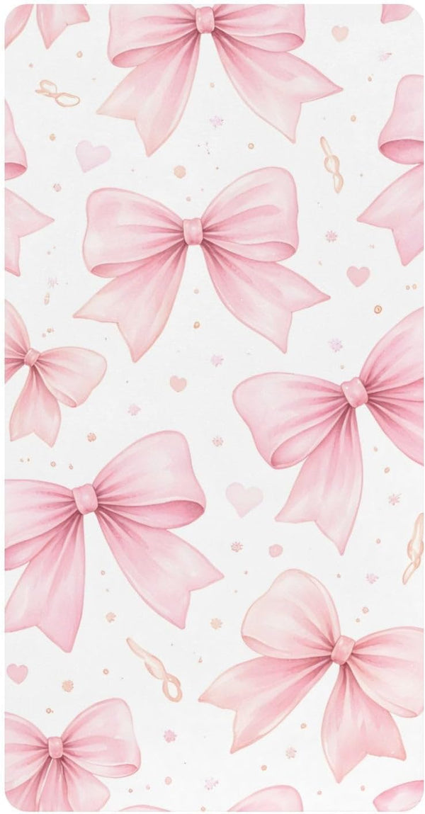 CZXW Watercolor Bows Pink Crib Sheets Fitted 52" x 28" Natural Cotton Soft