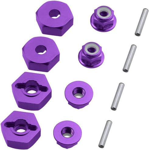 Hobbypark 12mm Aluminum Wheel Hex Drive Hub Adapters (4P) & M4 Locknuts (4P) for Redcat Racing ExceedRC HSP Himoto RC Hobby Car Accessories Purple