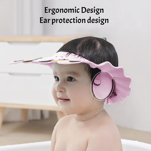Baby Shower Cap Toddler Bath Hat Adjustable Shampoo Cap Waterproof Bath Cap with Ear Protection Safe Shower Visor Soft EVA Washing Hair Shield Hat for Infants Kids Children Boys Girls 6 Months-6 Years