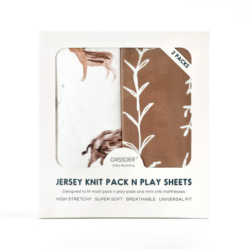 Pack n Play Sheets Fitted 2 Pack, Stretchy Ultra Soft Jersey Knit, Universal Portable/Mini Crib Mattresses