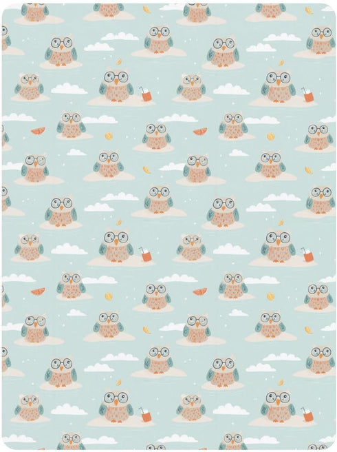 miaozhen 1 Pack 52x28 Cotton Crib Sheets for Baby Boys Girls Soft Breathable Cute Cartoon Beach Owl Aqua Toddler Bed