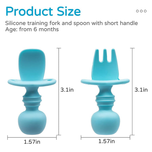 Silikong Silicone Utensils - Baby Fork and Spoon Set, Training Utensils for Ages 6 Months, Blue