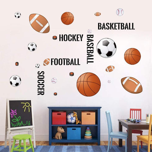 Supzone Sport Balls Wall Stickers Boys Wall Decals for Basketball Soccer Baseball Football Hockey Playroom Decor