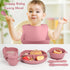 mraisebossup Set 15 Setpink Silicone Baby Feeding PcsBaby Spoons Suction Bowl Divided Plate Bib Cup Finger Brush Baby