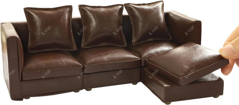 Set 1/12 iLAND Dollhouse Furniture Miniature Sectional Couch for Doll House Dcor Fit Scale Accessories, Modern Brown