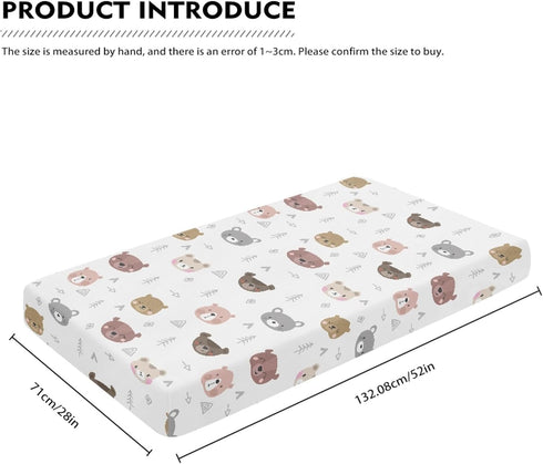 Winpema 28"x52" Cartoon Bears Print Fitted Crib Sheet Bears Baby Crib Sheet Fit Standard Crib and Toddler Mattress,Crib