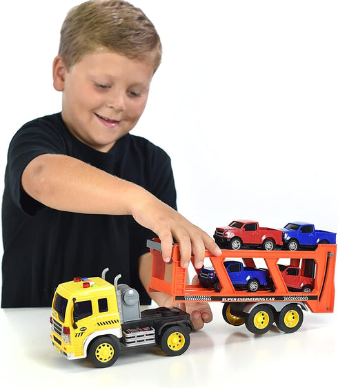 17 4 6 Playset Sunny Days Entertainment Maxx Action Vehicle Transport with Diecast Trucks Bright Lights and Car Sounds